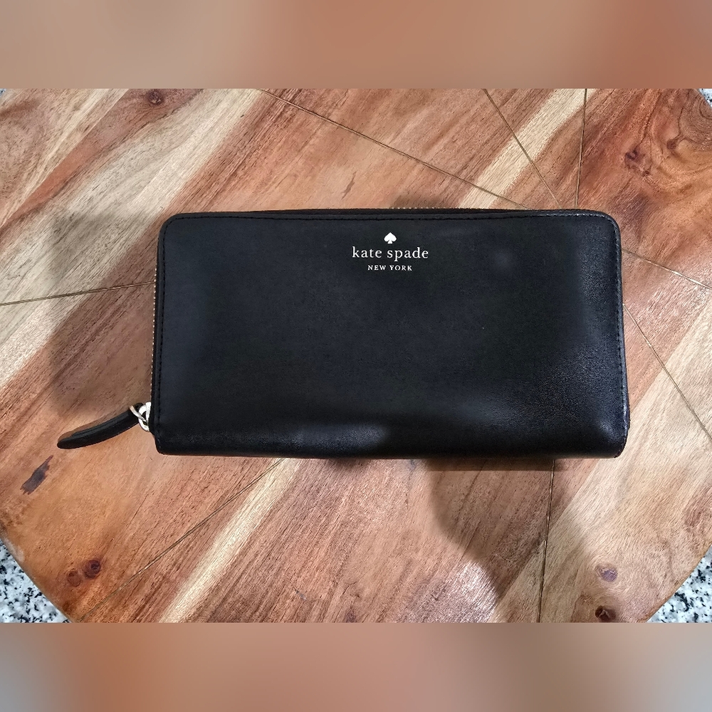 Kate Spade Schuyler Large Zip Around Continental Wallet Black Smooth Leather